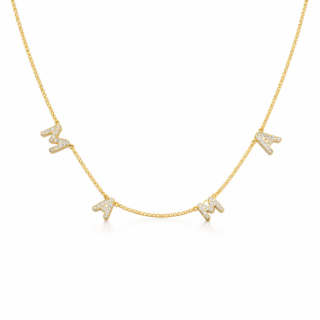 CZ STONE PAVE MAMA LINK NECKLACE