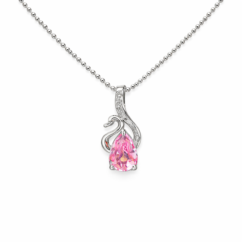 Pink Topaz Teardrop Swan Necklace