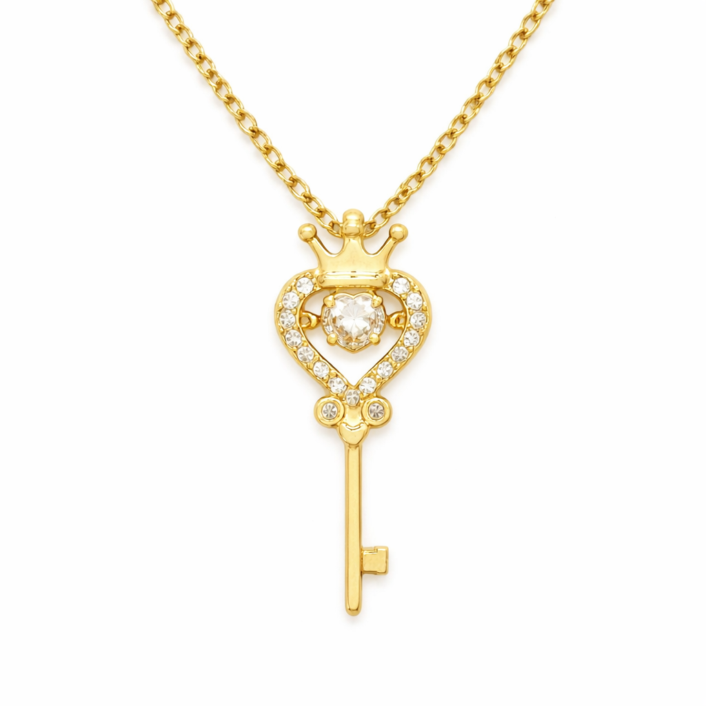 CZ Crown Key Pendant Necklace
