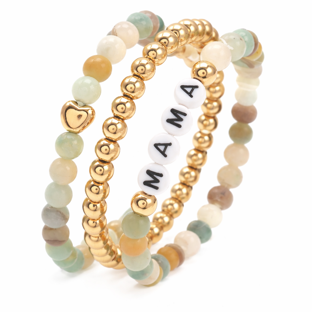 SEMI PRECIOUS BEAD MAMA STRETCH BRACELET SET