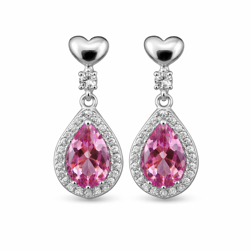 Pink Topaz Teardrop Shape Sterling Silver Dangle E