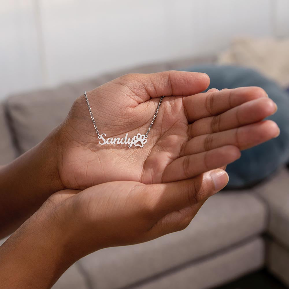 Custom Paw Print Name Necklace