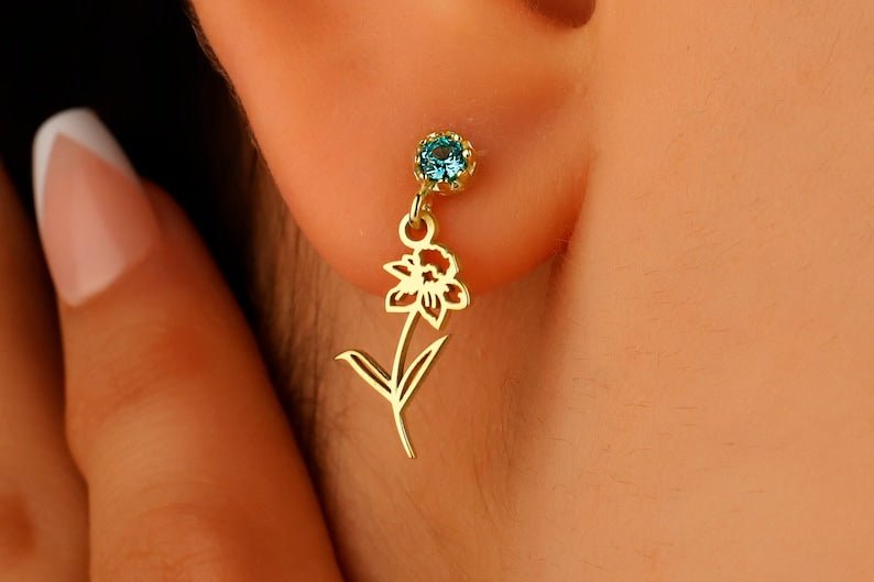 Birthstone Flower Drop Earrings - No Hustle Mom Jewelry