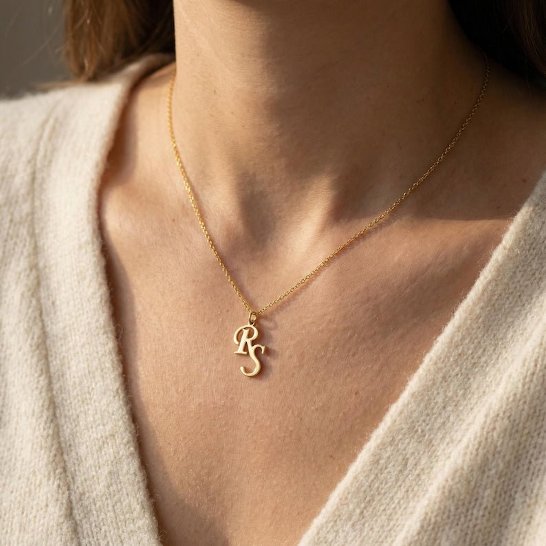 Custom Double Initial Necklace for Women Personalized Letter Jewelry - No Hustle Mom Jewelry