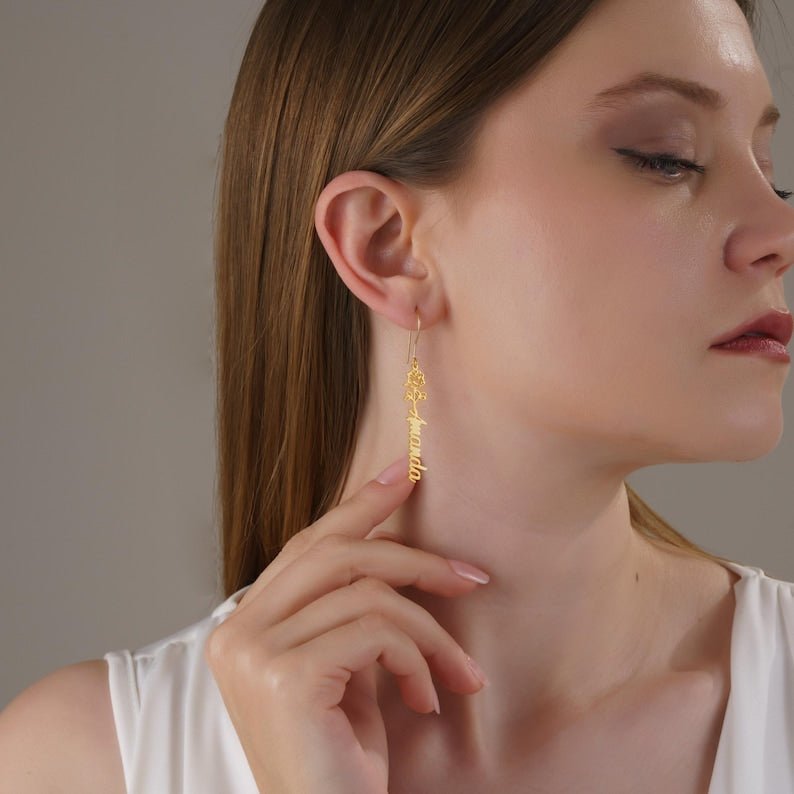 Custom Engraved Script Name Stud Earrings for Women - No Hustle Mom Jewelry