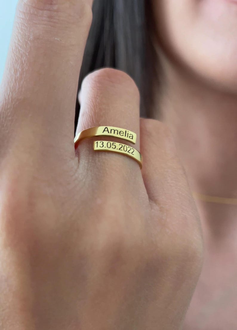 Custom Name and Date Open Ring for Women S925 Silver Adjustable Ring - No Hustle Mom Jewelry