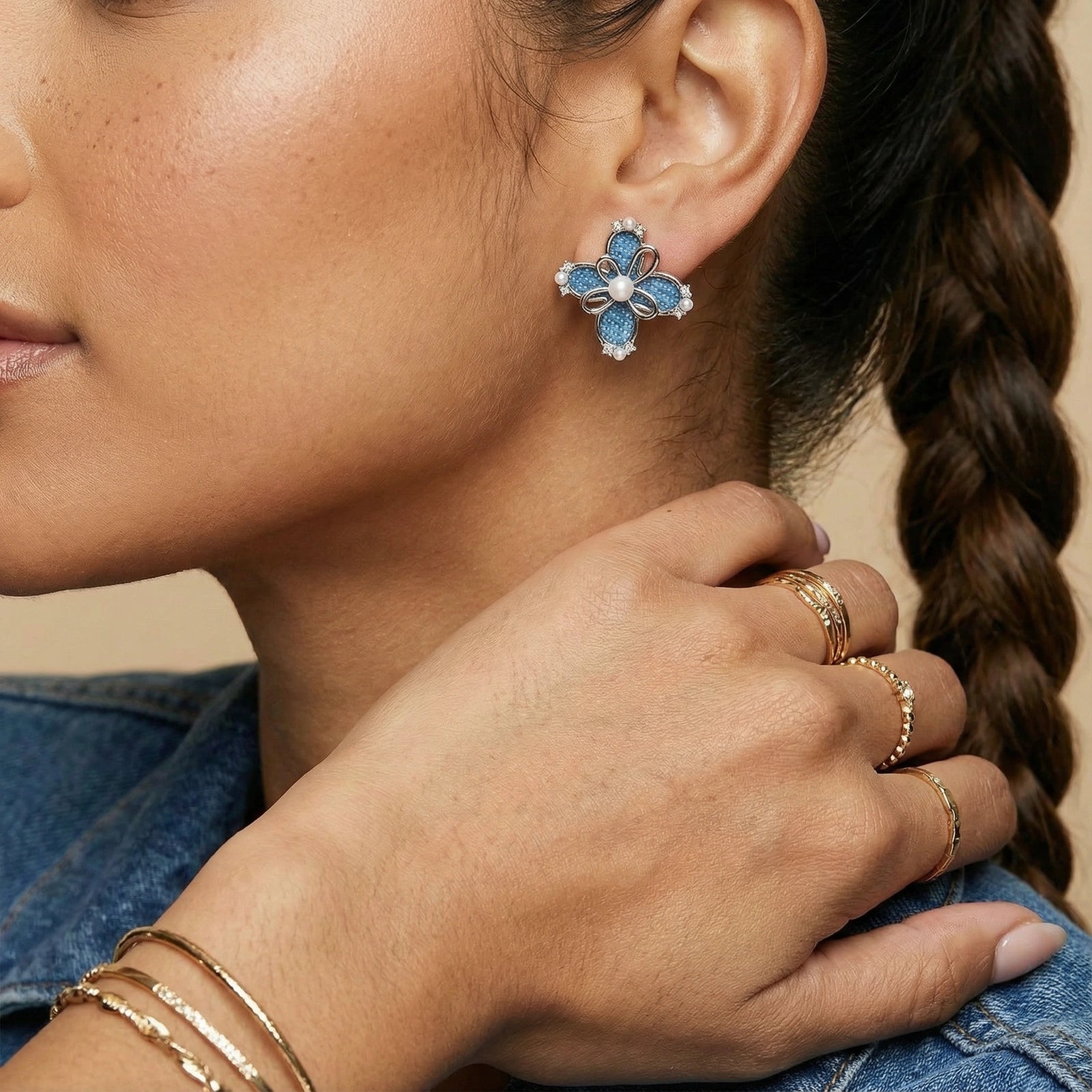 Denim Bloom Studs - No Hustle Mom Jewelry