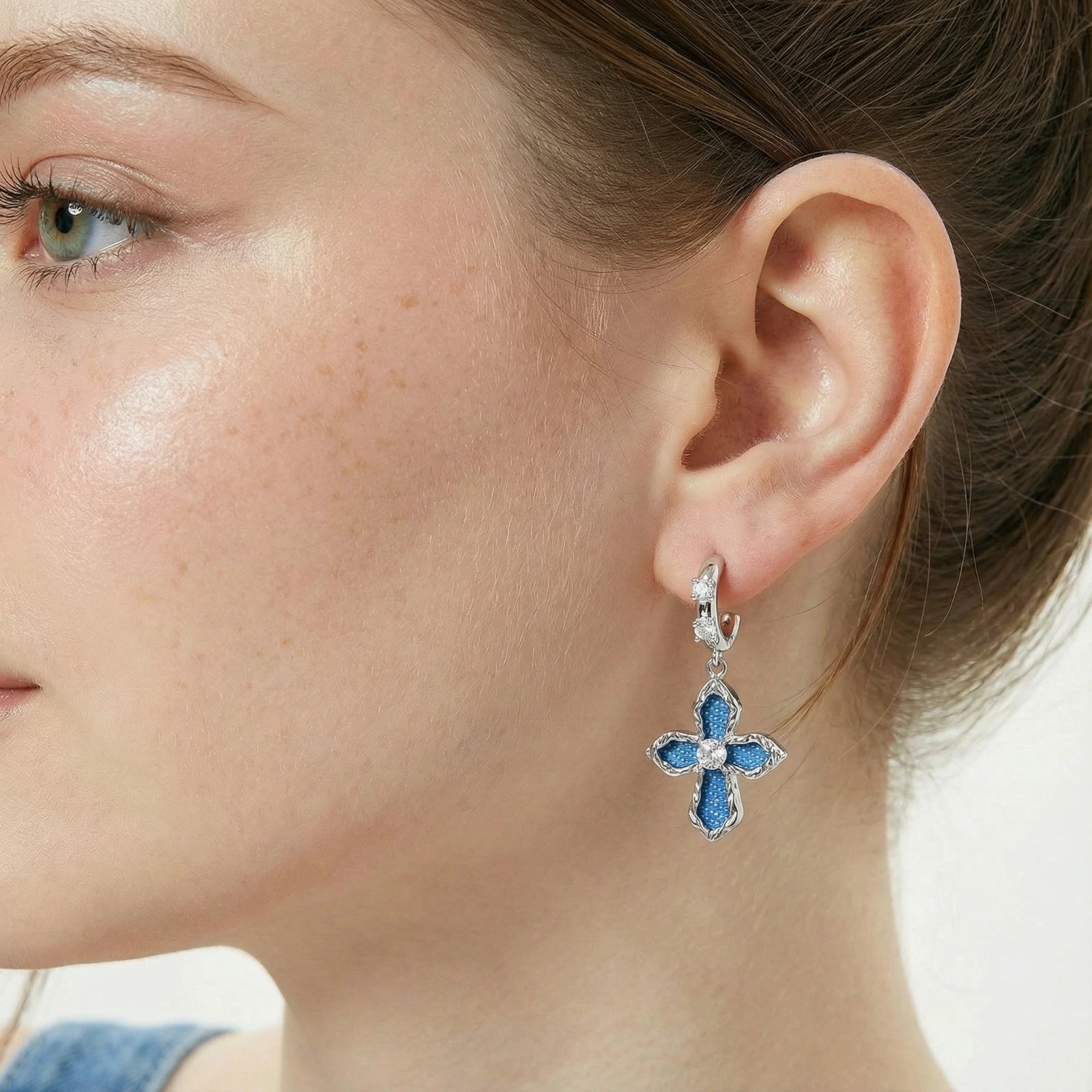 Denim Cross Drops - No Hustle Mom Jewelry