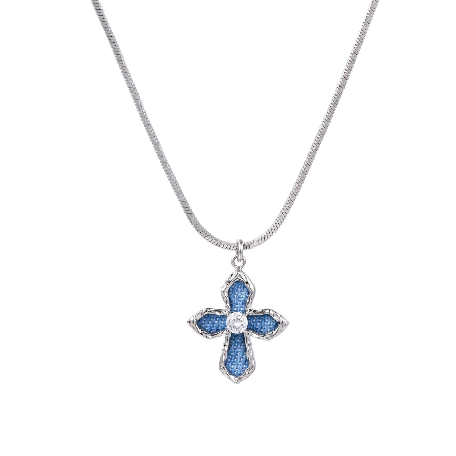 Denim Cross Necklace - No Hustle Mom Jewelry