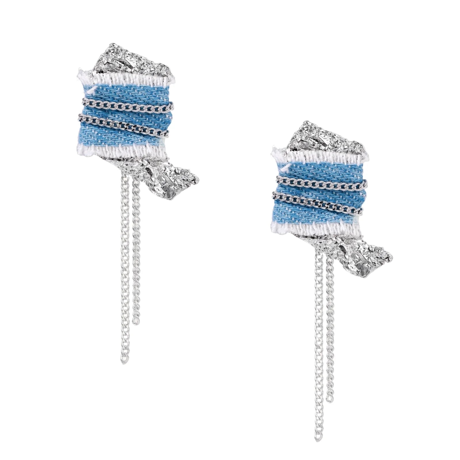 Denim Fringe Chain Earrings - No Hustle Mom Jewelry