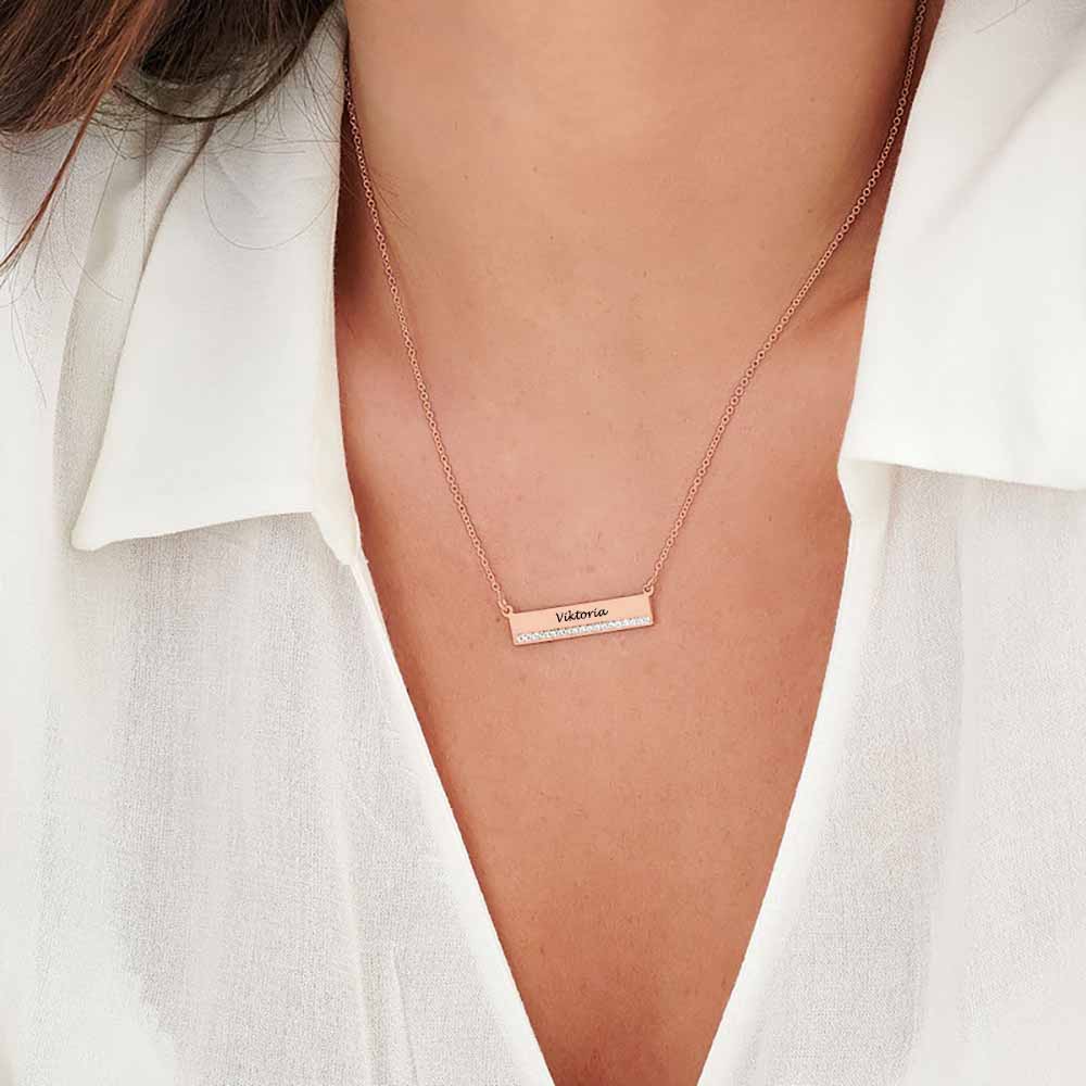 Diamond Name Bar Necklace - No Hustle Mom Jewelry