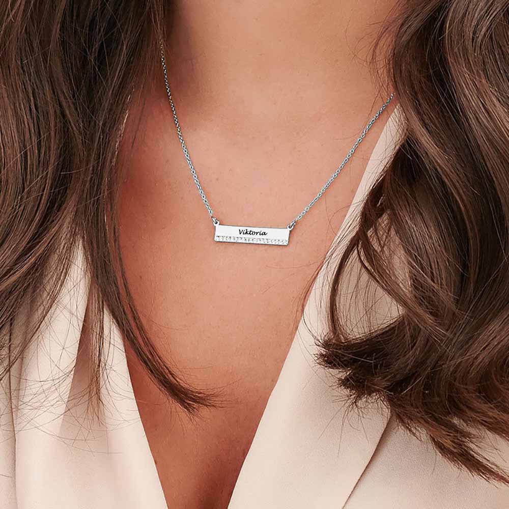 Diamond Name Bar Necklace - No Hustle Mom Jewelry