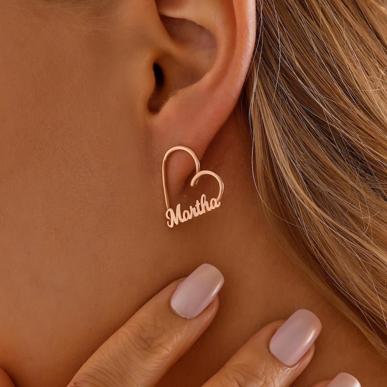 Heart Name Stud Earrings - No Hustle Mom Jewelry