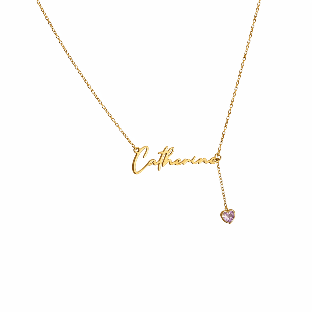 Personalized Name Necklace with Birthstone in Cursive Script - No Hustle Mom Jewelry